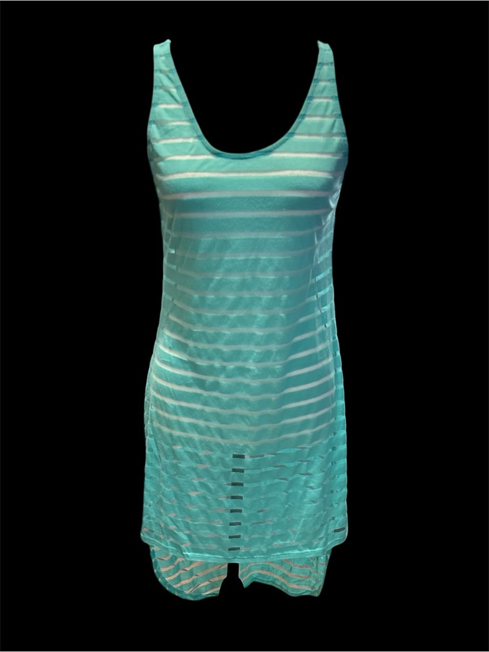 Sleeveless Turquoise Striped Swim Coverup